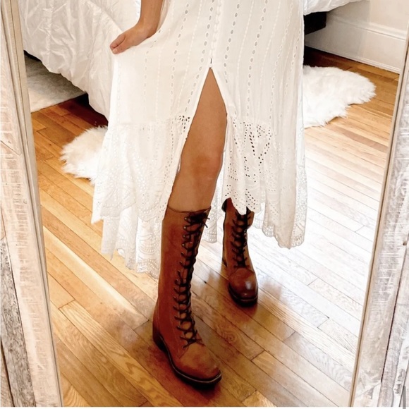 Frye Vintage Lace Up Knee-High Suede Brown Leather Block Heel Equestrian Boots - Picture 4 of 16